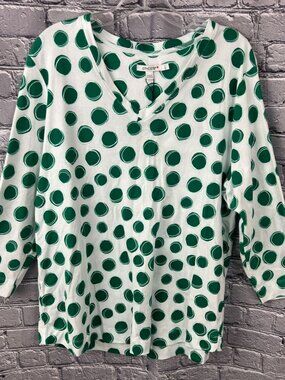 Chico’s NWT Size 3 (XL) Green Dot Print V-Neck Top Casual Stretch Knit‎